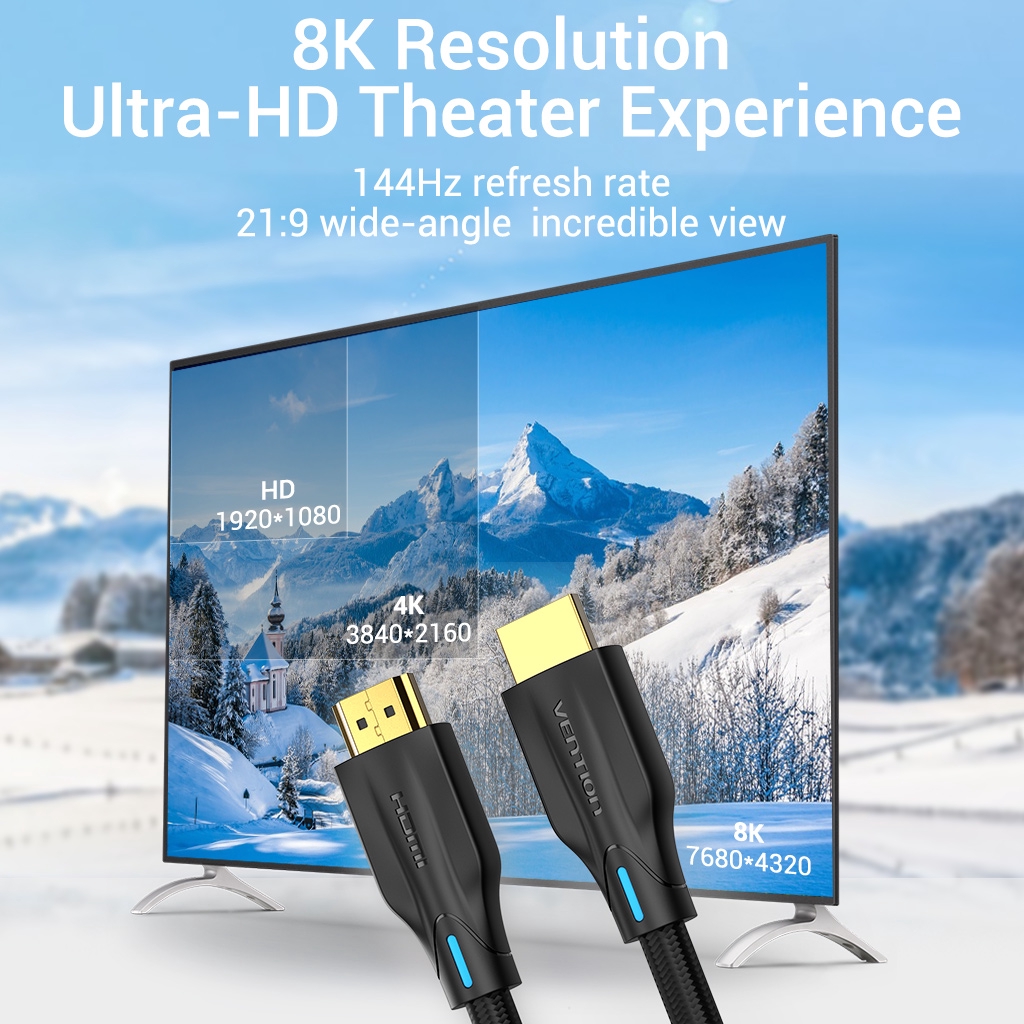 Cáp HDMI Vention 2.1 8K/60Hz Tốc Độ Cao 48Gbps PVC Bện Dolby Vision Cáp Video HDMI PVC Cho PS5 TV Xiaomi - Hình ảnh 3
