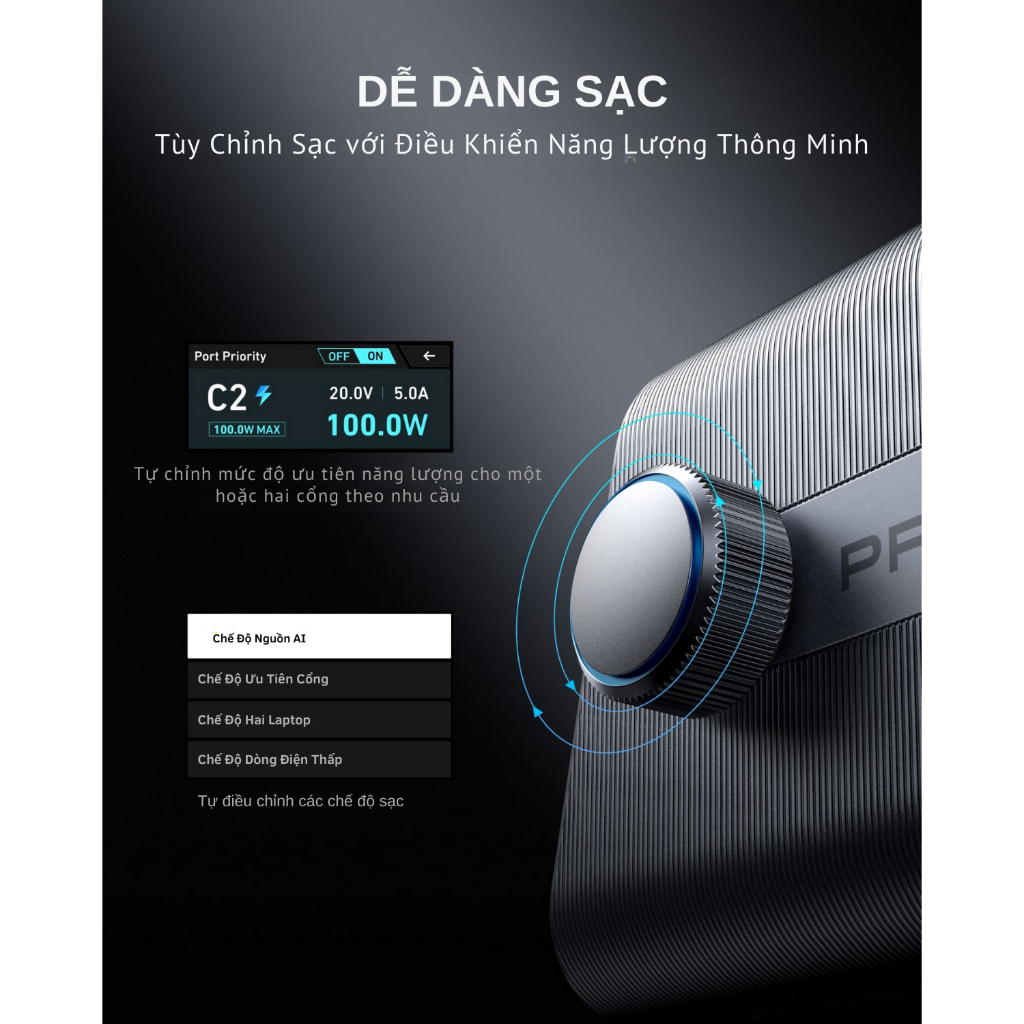 Trạm sạc nhanh Anker GaNPrime công suất lớn 250W - 6 cổng 4C2A - Màn hình LCD - Nút xoay linh hoạt - Hỗ trợ app - A2345 - Hình ảnh 5