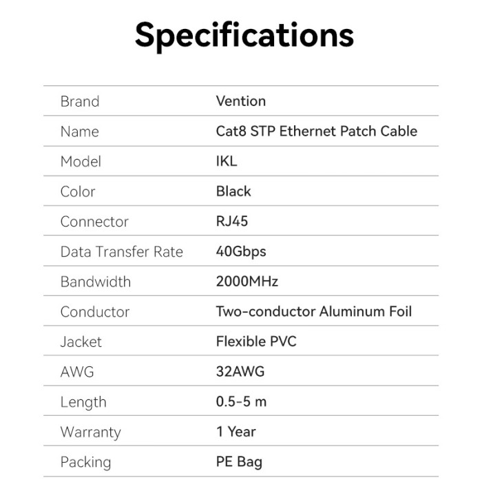 Cáp Cat8 mạng Lan Vention 40Gbps 2000mhz Cat 8 Mạng 360° Có Thể Xoay Cho Laptop PS 4 Rouster RJ45 - Hình ảnh 8