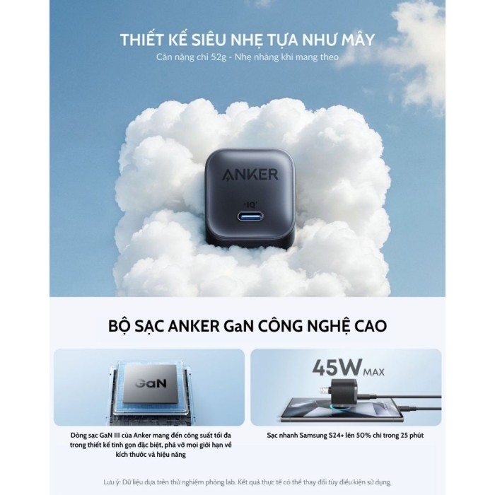 Củ sạc nhanh Anker Nano 45W - 1 cổng USB-C cho Samsung/iP15,16 series/ Macbook (GaN, ActiveShield) - A2692 - Hình ảnh 3