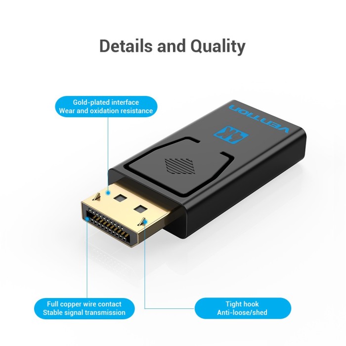 Bộ chuyển đổi DP sang HDMI Vention Hỗ Trợ 4K mạ vàng Đầu chuyển đổi DisplayPort to HDMI cho máy tính xách tay - Hình ảnh 5