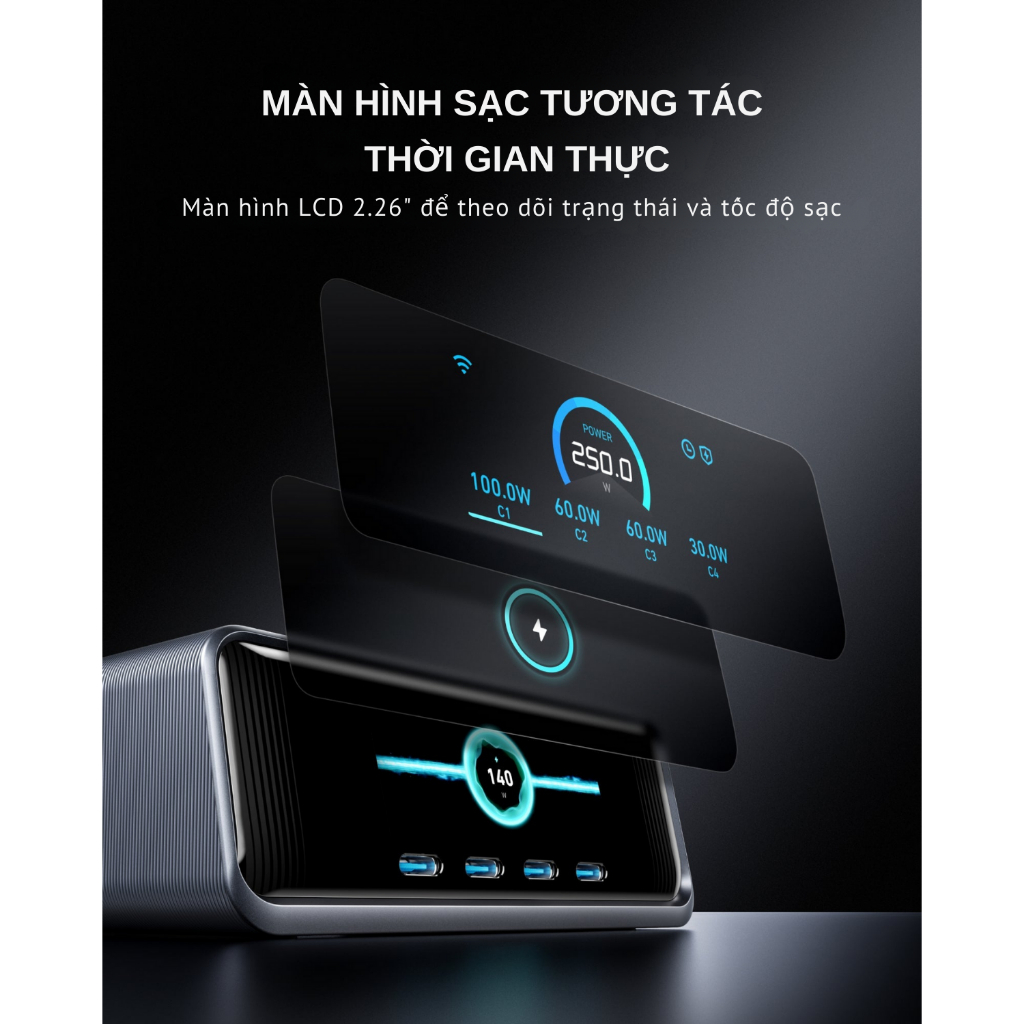 Trạm sạc nhanh Anker GaNPrime công suất lớn 250W - 6 cổng 4C2A - Màn hình LCD - Nút xoay linh hoạt - Hỗ trợ app - A2345 - Hình ảnh 4