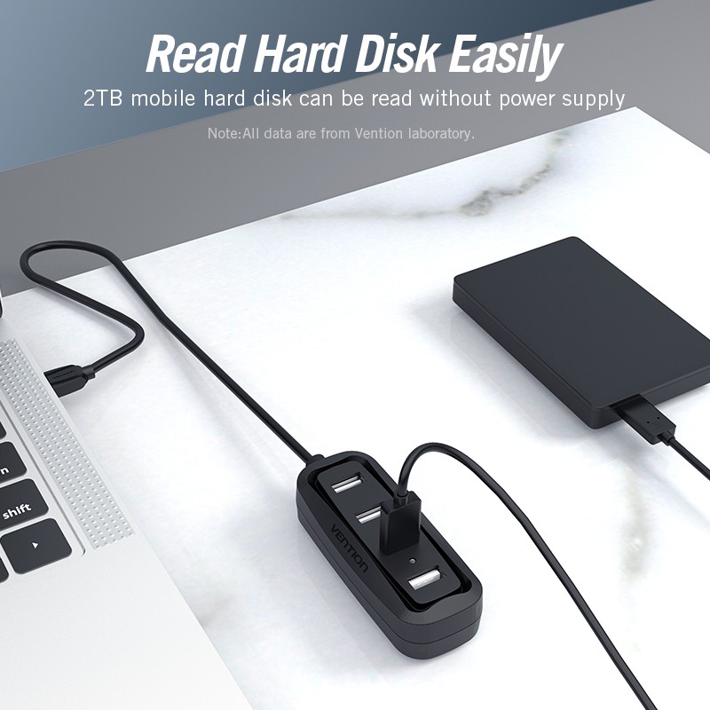 Hub Vention Chia 4 Cổng USB 2.0 Cho Laptop/ Máy Tính/ Huawei Matebook/ HDD - Hình ảnh 3
