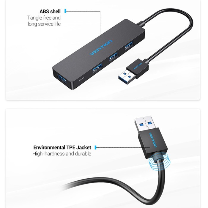 Bộ Chia USB Vention USB 3,0 Hub 4 Cổng Tốc Độ Cao 5Gbps Bộ Chia USB Di Động HUB USB Máy In Máy In Tương Thích Với Laptop PS4 - Hình ảnh 6