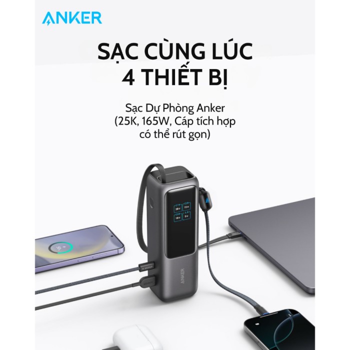 Pin dự phòng Anker Zolo Power Bank 25000mAh công suất 165W tích hợp cáp USB-C có thể thu gọn - A1695 - Hình ảnh 7