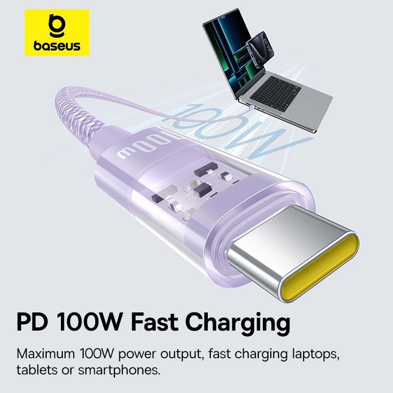 Cáp sạc Baseus Gem USB-C sang USB-C PD 100W Cáp dữ liệu sạc nhanh Thiết kế trong suốt - Hình ảnh 5