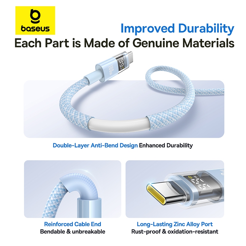 Baseus Display 2 Cáp dữ liệu sạc nhanh USB-C sang USB-C 100W 1m / 2m - Hình ảnh 4