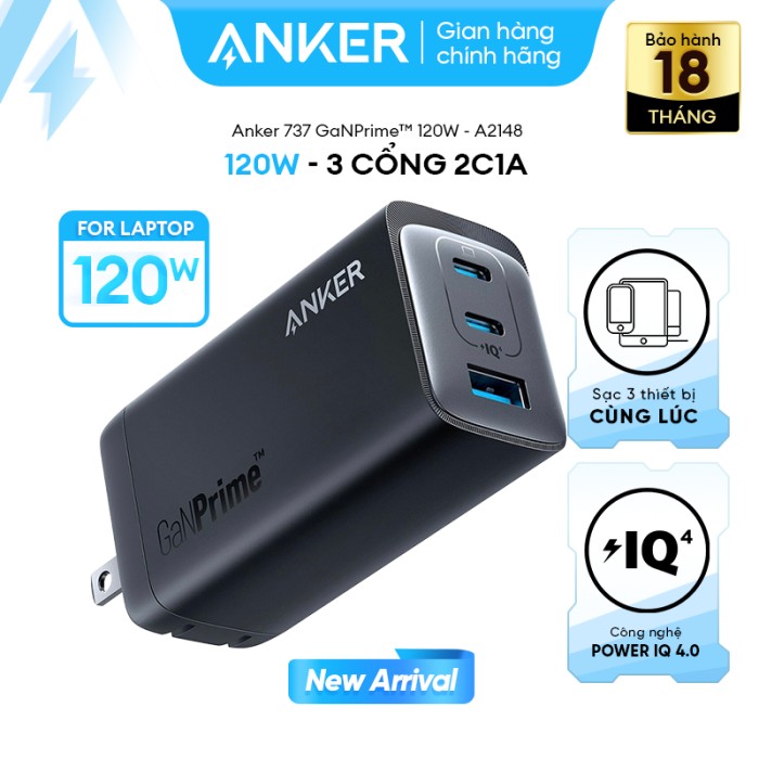 [Củ 120W] Dành cho Laptop | Củ Sạc nhanh Anker 3 cổng 2C1A 737 GaNPrime - 120W -  Hỗ trợ GaN, PowerIQ - A2148 - Hình ảnh 8