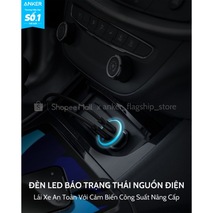 Tẩu sạc xe hơi Anker 52.5W (1 cổng USB-C, 1 cổng USB-A) sạc 2 thiết bị hỗ trợ PowerIQ 3.0, Active Shield - A2735 - Hình ảnh 3