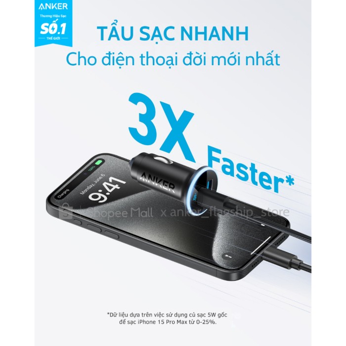 Tẩu sạc xe hơi Anker 52.5W (1 cổng USB-C, 1 cổng USB-A) sạc 2 thiết bị hỗ trợ PowerIQ 3.0, Active Shield - A2735 - Hình ảnh 4