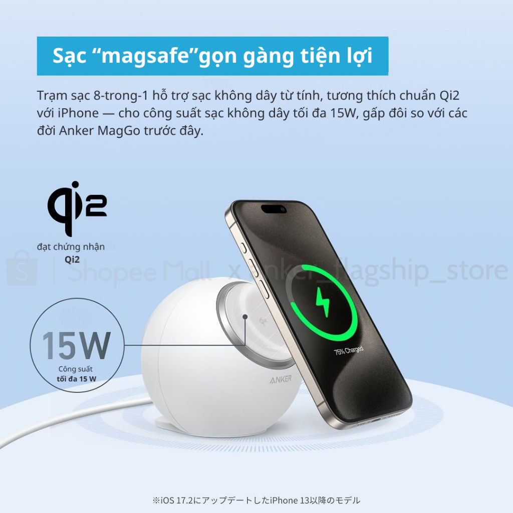 Trạm sạc để bàn Anker 637 MagGo 65W 8in1 (1 sạc từ tính+3 ổ cắm AC+2 cổng USB-A+2 cổng USB-C) A9137 - Hình ảnh 2