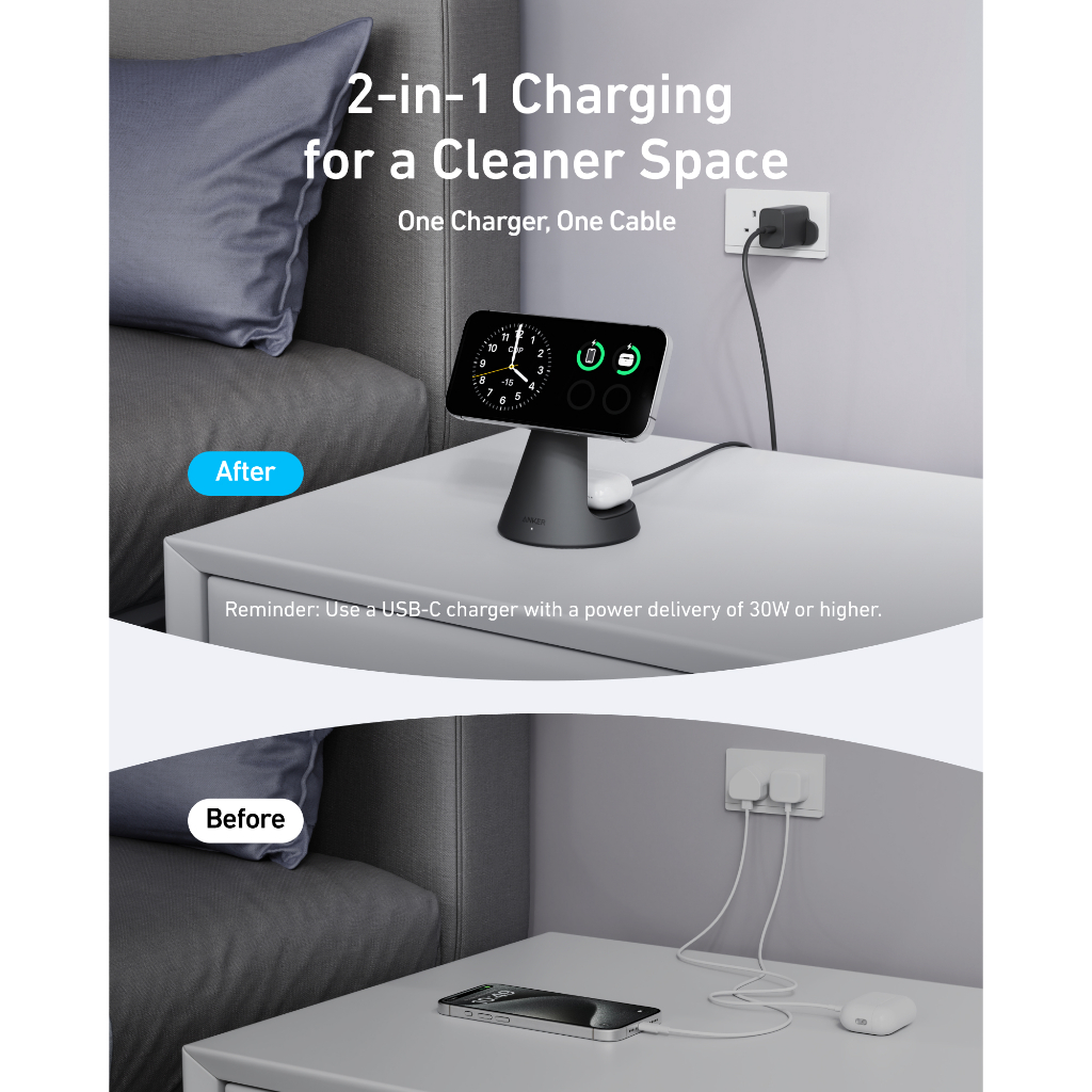 Đế sạc Anker MagGo 1C 15W (2-in-1 Dock Stand, with USB-C cable) - A25M7 - Hình ảnh 3
