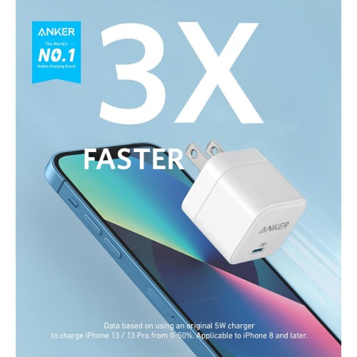 Củ sạc nhanh Anker 20W 312 PowerPort III PD Cube - 1 cổng USB-C - Chân gập nhỏ gọn thích hợp cho iPhone iPad - A2149