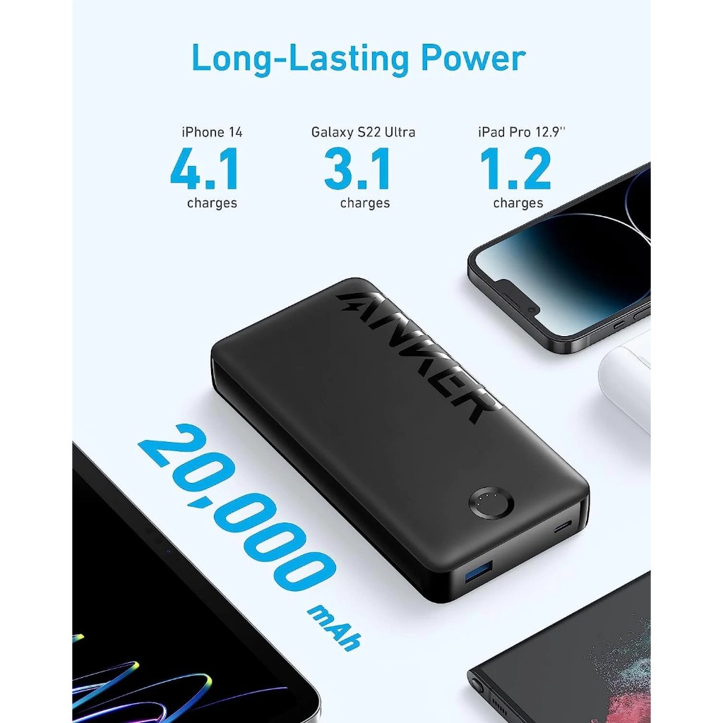 Pin Sạc Dự Phòng ANKER 325 Powercore II 20000mAh 15W - 2 cổng sạc (1USB-C & 1USB-A) - A1286 (màu trắng)