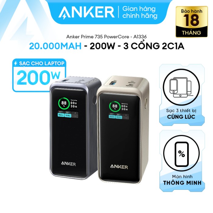 [chỉ giao TP HCM] Pin Sạc Dự Phòng ANKER Prime 20.000mAh Công suất 200W- 3 cổng -Sạc nhanh Laptop - A1336 - Hình ảnh 9