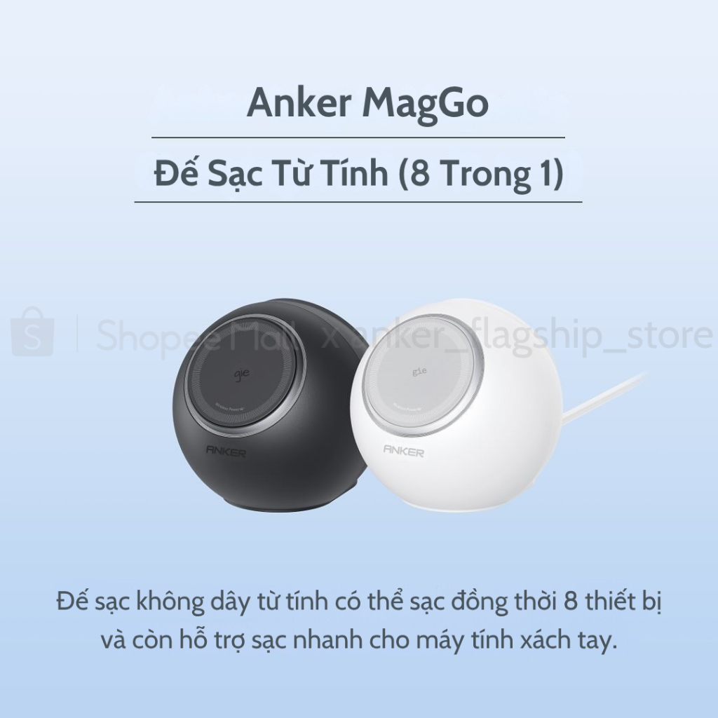 Trạm sạc để bàn Anker 637 MagGo 65W 8in1 (1 sạc từ tính+3 ổ cắm AC+2 cổng USB-A+2 cổng USB-C) A9137
