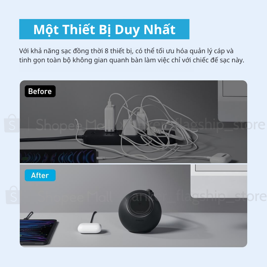 Trạm sạc để bàn Anker 637 MagGo 65W 8in1 (1 sạc từ tính+3 ổ cắm AC+2 cổng USB-A+2 cổng USB-C) A9137 - Hình ảnh 5