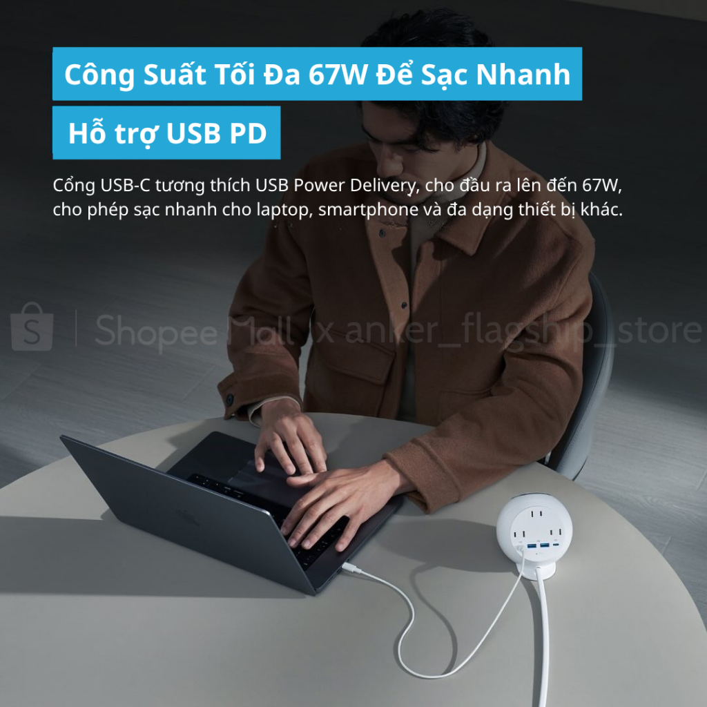 Trạm sạc để bàn Anker 637 MagGo 65W 8in1 (1 sạc từ tính+3 ổ cắm AC+2 cổng USB-A+2 cổng USB-C) A9137 - Hình ảnh 4